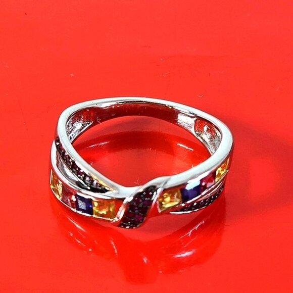 925 Sterling Silver Ring Sz 6.75 with Natural Sapphire & Ruby Gems - Picture 9 of 11